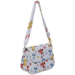 Cute-cartoon-robots-seamless-pattern Saddle Handbag by uniart180623