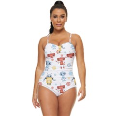 Cute-cartoon-robots-seamless-pattern Retro Full Coverage Swimsuit by uniart180623