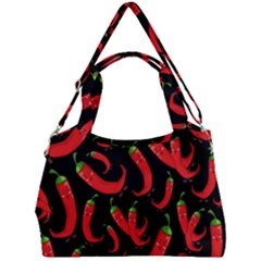 Seamless-vector-pattern-hot-red-chili-papper-black-background Double Compartment Shoulder Bag by uniart180623