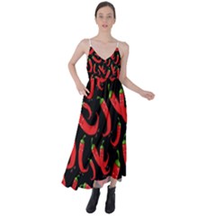 Seamless-vector-pattern-hot-red-chili-papper-black-background Tie Back Maxi Dress
