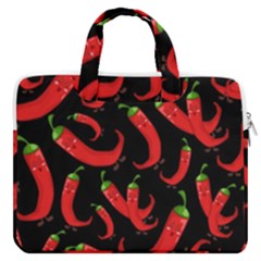 Seamless-vector-pattern-hot-red-chili-papper-black-background Macbook Pro 13  Double Pocket Laptop Bag by uniart180623