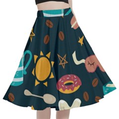 Seamless-pattern-with-breakfast-symbols-morning-coffee A-line Full Circle Midi Skirt With Pocket by uniart180623
