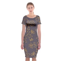 Seamless-pattern-gold-floral-ornament-dark-background-fashionable-textures-golden-luster Classic Short Sleeve Midi Dress by uniart180623