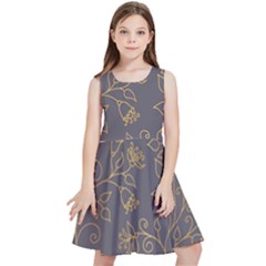 Seamless-pattern-gold-floral-ornament-dark-background-fashionable-textures-golden-luster Kids  Skater Dress