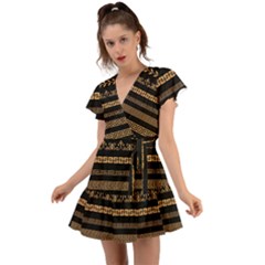 Set-antique-greek-borders-seamless-ornaments-golden-color-black-background-flat-style-greece-concept Flutter Sleeve Wrap Dress by uniart180623