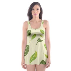 Leaf-spring-seamless-pattern-fresh-green-color-nature Skater Dress Swimsuit