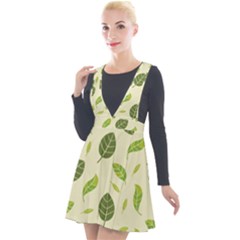 Leaf-spring-seamless-pattern-fresh-green-color-nature Plunge Pinafore Velour Dress by uniart180623