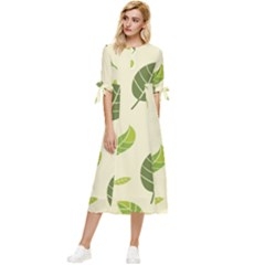 Leaf-spring-seamless-pattern-fresh-green-color-nature Bow Sleeve Chiffon Midi Dress