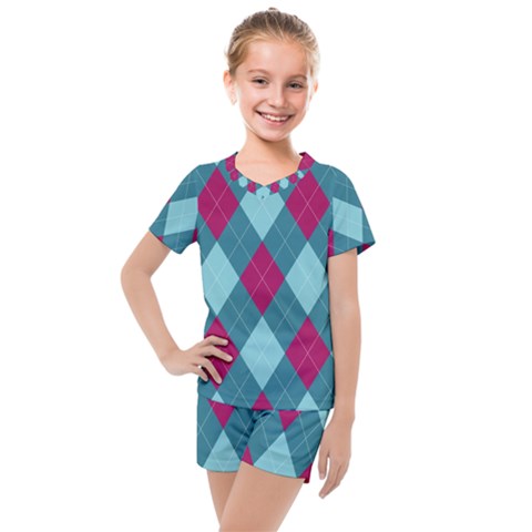 Argyle-pattern-seamless-fabric-texture-background-classic-argill-ornament Kids  Mesh Tee And Shorts Set by uniart180623