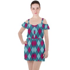 Argyle-pattern-seamless-fabric-texture-background-classic-argill-ornament Ruffle Cut Out Chiffon Playsuit