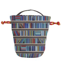 Bookshelf Drawstring Bucket Bag by uniart180623