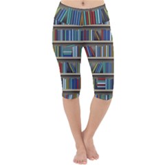 Bookshelf Lightweight Velour Cropped Yoga Leggings by uniart180623