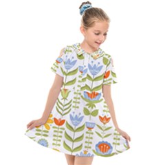 Seamless-pattern-with-various-flowers-leaves-folk-motif Kids  Short Sleeve Shirt Dress by uniart180623