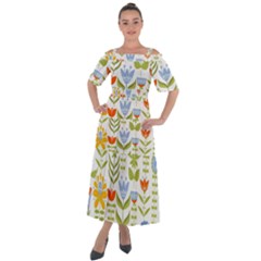 Seamless-pattern-with-various-flowers-leaves-folk-motif Shoulder Straps Boho Maxi Dress 