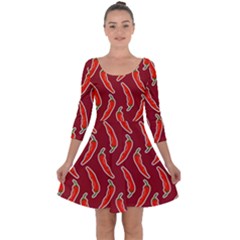 Chili-pattern-red Quarter Sleeve Skater Dress
