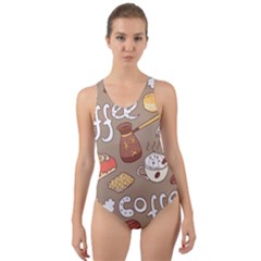 Vector-seamless-pattern-with-doodle-coffee-equipment Cut-out Back One Piece Swimsuit