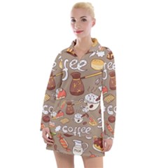 Vector-seamless-pattern-with-doodle-coffee-equipment Women s Long Sleeve Casual Dress by uniart180623