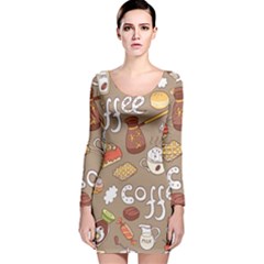 Vector-seamless-pattern-with-doodle-coffee-equipment Long Sleeve Velvet Bodycon Dress by uniart180623