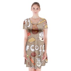Vector-seamless-pattern-with-doodle-coffee-equipment Short Sleeve V-neck Flare Dress by uniart180623