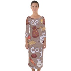 Vector-seamless-pattern-with-doodle-coffee-equipment Quarter Sleeve Midi Bodycon Dress by uniart180623