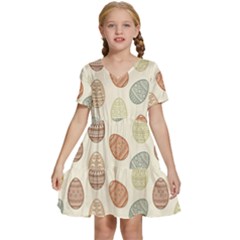 Seamless-pattern-colorful-easter-egg-flat-icons-painted-traditional-style Kids  Short Sleeve Tiered Mini Dress by uniart180623