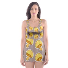 Yellow-mushroom-pattern Skater Dress Swimsuit