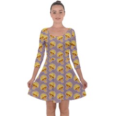 Yellow-mushroom-pattern Quarter Sleeve Skater Dress