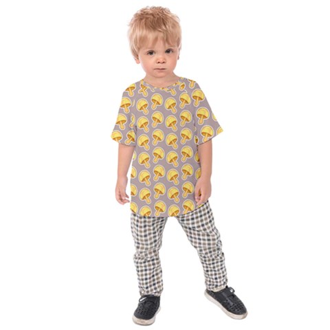 Yellow-mushroom-pattern Kids  Raglan Tee by uniart180623