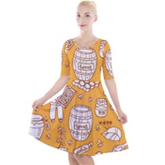 Vector-honey-element-doodle-seamless-pattern-with-beehive-beeke Quarter Sleeve A-line Dress by uniart180623