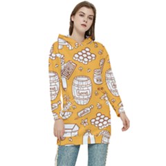 Vector-honey-element-doodle-seamless-pattern-with-beehive-beeke Women s Long Oversized Pullover Hoodie by uniart180623