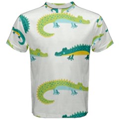 Cute-cartoon-alligator-kids-seamless-pattern-with-green-nahd-drawn-crocodiles Men s Cotton Tee by uniart180623