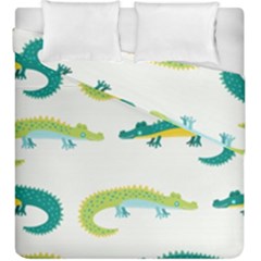 Cute-cartoon-alligator-kids-seamless-pattern-with-green-nahd-drawn-crocodiles Duvet Cover Double Side (king Size) by uniart180623