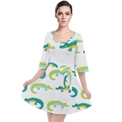 Cute-cartoon-alligator-kids-seamless-pattern-with-green-nahd-drawn-crocodiles Velour Kimono Dress by uniart180623