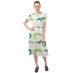 Cute-cartoon-alligator-kids-seamless-pattern-with-green-nahd-drawn-crocodiles Keyhole Neckline Chiffon Dress by uniart180623