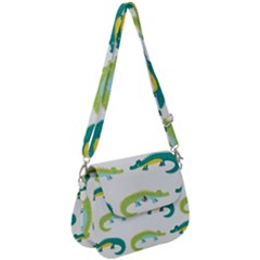 Cute-cartoon-alligator-kids-seamless-pattern-with-green-nahd-drawn-crocodiles Saddle Handbag by uniart180623