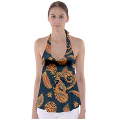 Bright-seamless-pattern-with-paisley-mehndi-elements-hand-drawn-wallpaper-with-floral-traditional Babydoll Tankini Top by uniart180623