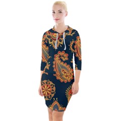 Bright-seamless-pattern-with-paisley-mehndi-elements-hand-drawn-wallpaper-with-floral-traditional Quarter Sleeve Hood Bodycon Dress by uniart180623