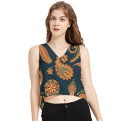 Bright-seamless-pattern-with-paisley-mehndi-elements-hand-drawn-wallpaper-with-floral-traditional V-neck Cropped Tank Top by uniart180623