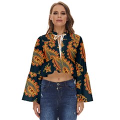 Bright-seamless-pattern-with-paisley-mehndi-elements-hand-drawn-wallpaper-with-floral-traditional Boho Long Bell Sleeve Top by uniart180623