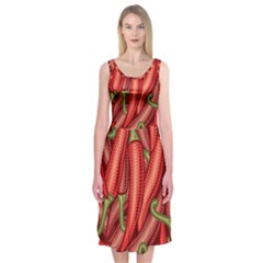 Seamless-chili-pepper-pattern Midi Sleeveless Dress