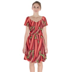 Seamless-chili-pepper-pattern Short Sleeve Bardot Dress by uniart180623