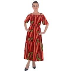 Seamless-chili-pepper-pattern Shoulder Straps Boho Maxi Dress 