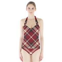 Tartan-scotland-seamless-plaid-pattern-vector-retro-background-fabric-vintage-check-color-square-geo Halter Swimsuit