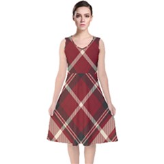 Tartan-scotland-seamless-plaid-pattern-vector-retro-background-fabric-vintage-check-color-square-geo V-Neck Midi Sleeveless Dress 