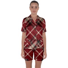 Tartan-scotland-seamless-plaid-pattern-vector-retro-background-fabric-vintage-check-color-square-geo Satin Short Sleeve Pajamas Set