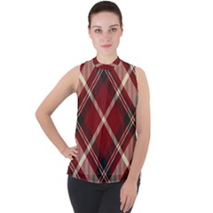 Tartan-scotland-seamless-plaid-pattern-vector-retro-background-fabric-vintage-check-color-square-geo Mock Neck Chiffon Sleeveless Top