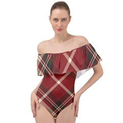 Tartan-scotland-seamless-plaid-pattern-vector-retro-background-fabric-vintage-check-color-square-geo Off Shoulder Velour Bodysuit 