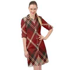 Tartan-scotland-seamless-plaid-pattern-vector-retro-background-fabric-vintage-check-color-square-geo Long Sleeve Mini Shirt Dress by uniart180623