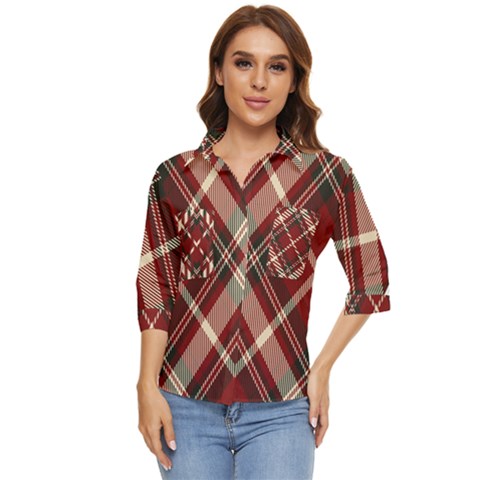 Tartan-scotland-seamless-plaid-pattern-vector-retro-background-fabric-vintage-check-color-square-geo Women s Quarter Sleeve Pocket Shirt by uniart180623