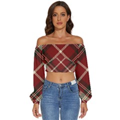 Tartan-scotland-seamless-plaid-pattern-vector-retro-background-fabric-vintage-check-color-square-geo Long Sleeve Crinkled Weave Crop Top